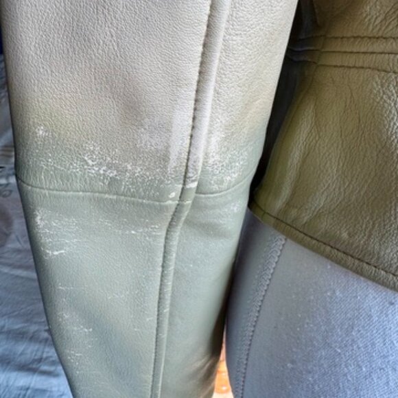 Pinko Cream and Sage Green Leather Moto Jacket - Picture 11 of 15